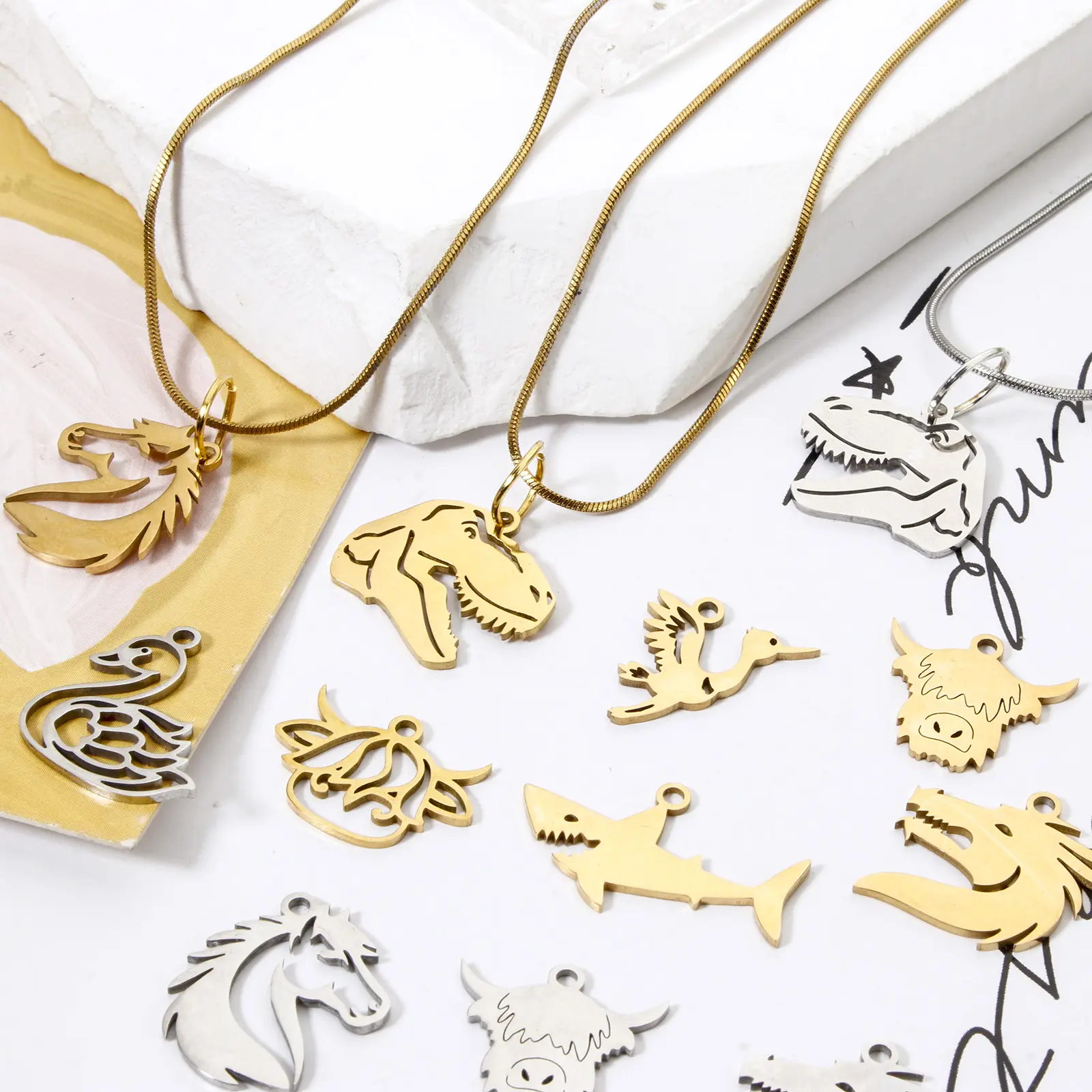 3 PCs 304 Stainless Steel Charms Horse/Dragon/Cattle/Shark/Swan/Egret Pendants For DIY Bracelet Necklace Crafts Jewelry Making