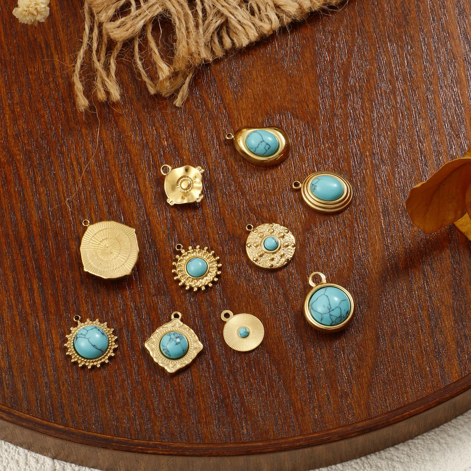 1 Piece 304 Stainless Steel Bohemia Charms 18K Real Gold Plated Green Blue Resin Stone Pendant For DIY Necklace Jewelry Making