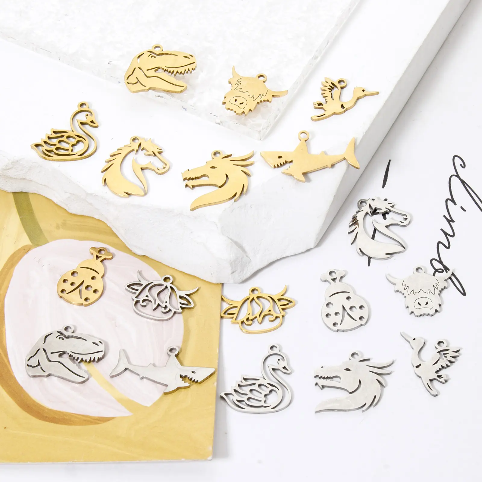 3 PCs 304 Stainless Steel Charms Horse/Dragon/Cattle/Shark/Swan/Egret Pendants For DIY Bracelet Necklace Crafts Jewelry Making