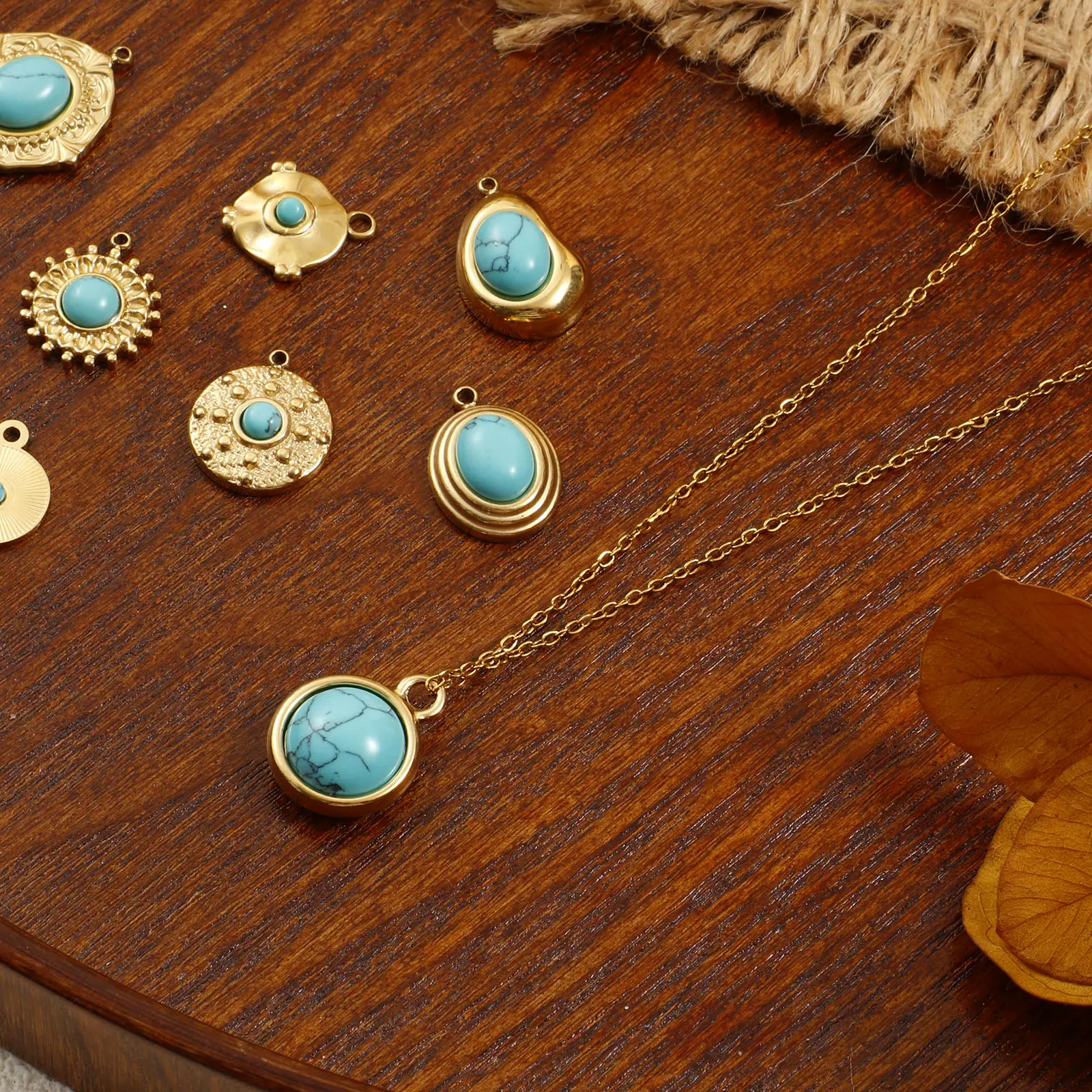 1 Piece 304 Stainless Steel Bohemia Charms 18K Real Gold Plated Green Blue Resin Stone Pendant For DIY Necklace Jewelry Making