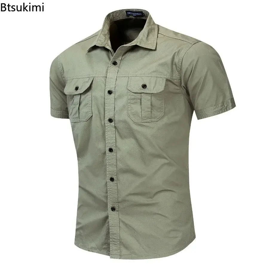 New 2025 Men's Military Short-sleeved Shirt Summer 100% Cotton Safari Style Outdoor Sport Cargo Shirts Men Work Shirt Plain Tops