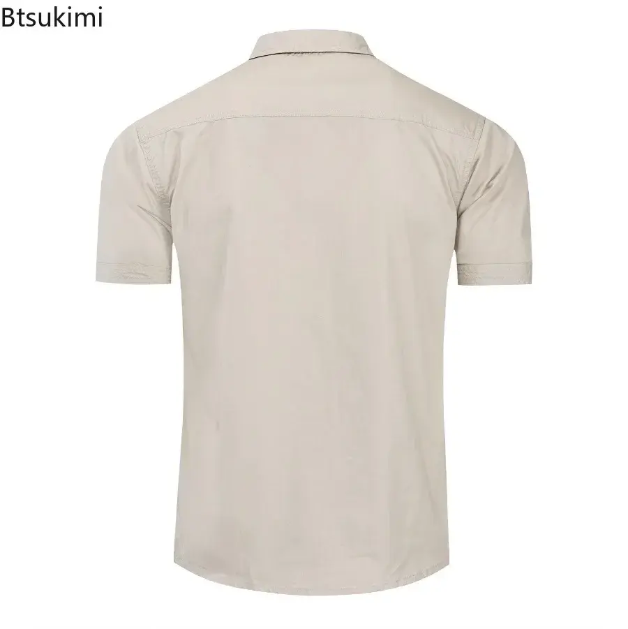 New 2025 Men's Military Short-sleeved Shirt Summer 100% Cotton Safari Style Outdoor Sport Cargo Shirts Men Work Shirt Plain Tops