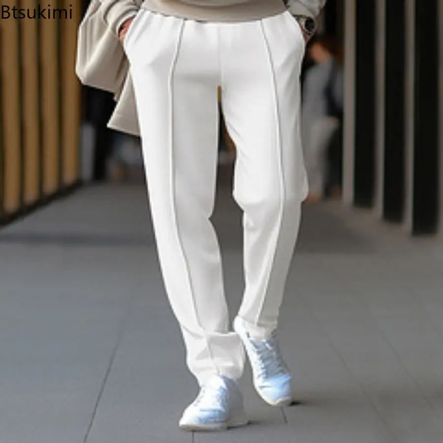 2025 New Men's Waffle Casual Pants Fashion Solid Loose Sport Trousers Men Trend Versatile Straight Pants Joggers Sweatpants Male