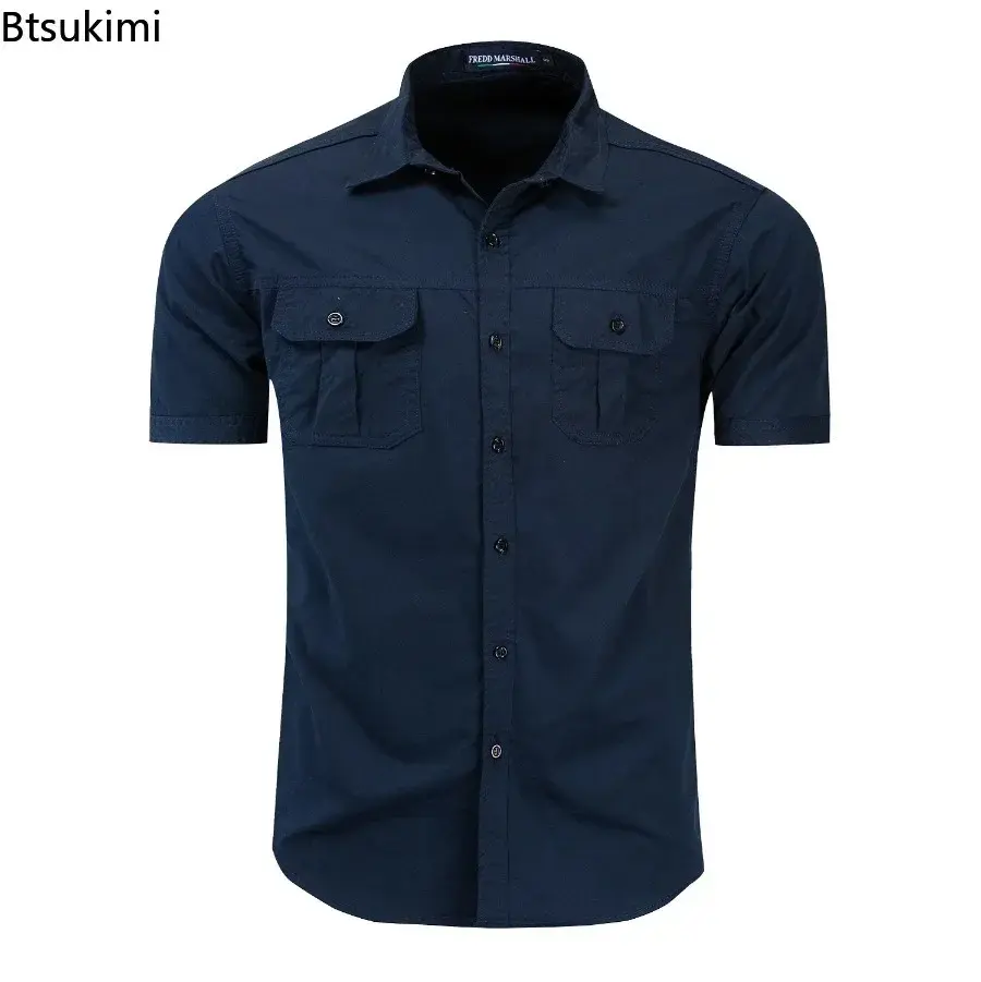 New 2025 Men's Military Short-sleeved Shirt Summer 100% Cotton Safari Style Outdoor Sport Cargo Shirts Men Work Shirt Plain Tops