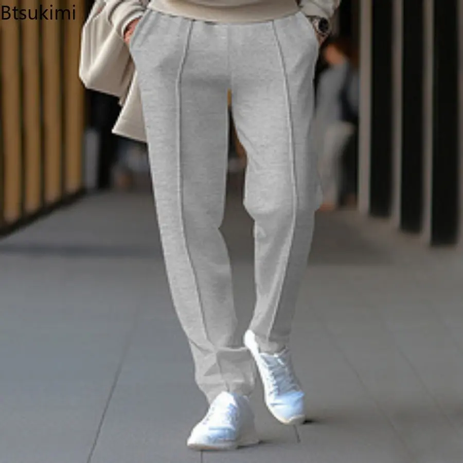 2025 New Men's Waffle Casual Pants Fashion Solid Loose Sport Trousers Men Trend Versatile Straight Pants Joggers Sweatpants Male