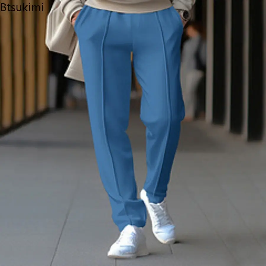 2025 New Men's Waffle Casual Pants Fashion Solid Loose Sport Trousers Men Trend Versatile Straight Pants Joggers Sweatpants Male