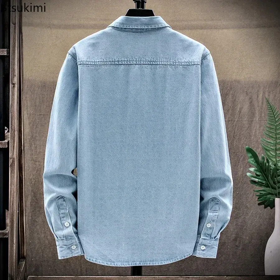 2025 Fashion Denim Shirt Jacket Men's Solid Vintage Long Sleeve Shirt Coats Male Casual Loose High Quality Cotton Cardigan Shirt