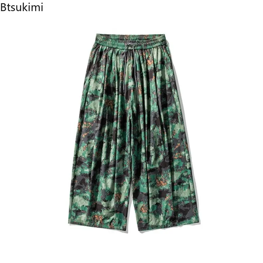 Men's Summer New Plus Size Japanese Style Retro Camouflage Trousers  Trendy Casual Straight Leg Wide Leg Pants Male Cargo Pants