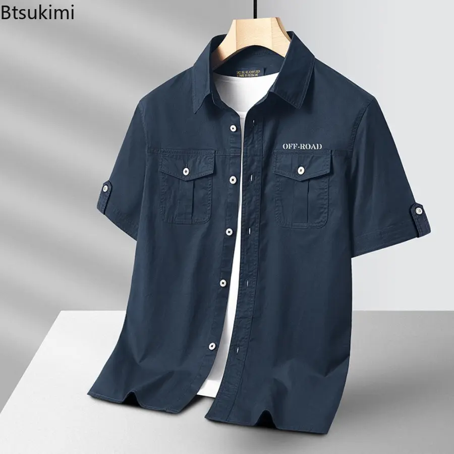 New 2025 Men's Outdoor Casual Short Sleeve Shirts Summer Cool Breathable 100% Cotton Work Wear Men Loose Versatile Cardigan Tops