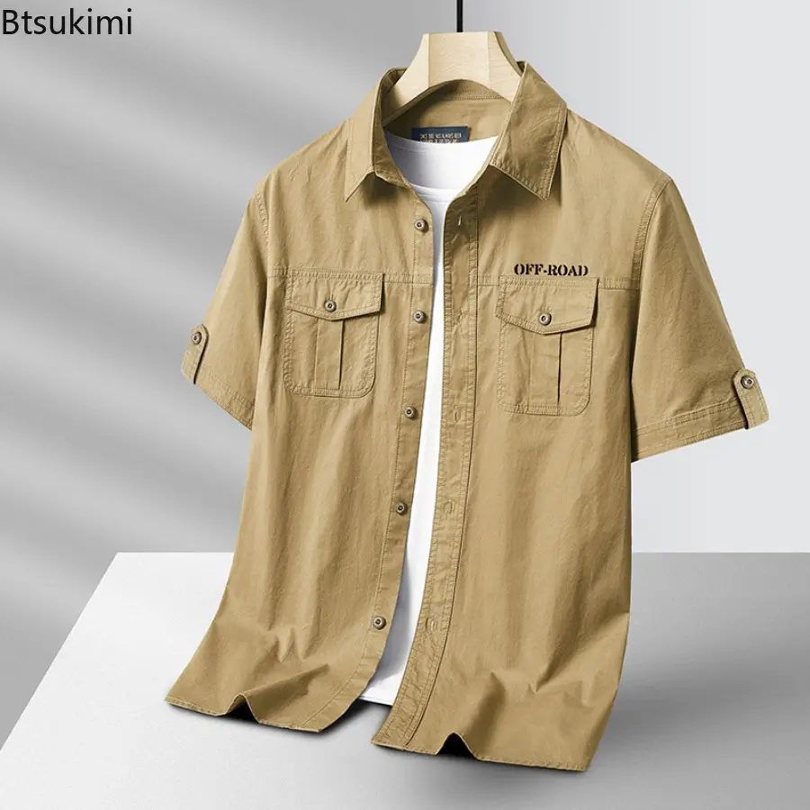 New 2025 Men's Outdoor Casual Short Sleeve Shirts Summer Cool Breathable 100% Cotton Work Wear Men Loose Versatile Cardigan Tops