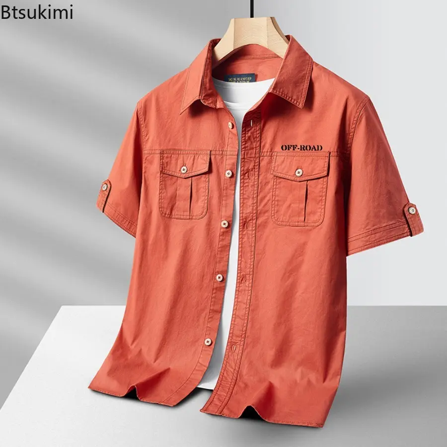 New 2025 Men's Outdoor Casual Short Sleeve Shirts Summer Cool Breathable 100% Cotton Work Wear Men Loose Versatile Cardigan Tops