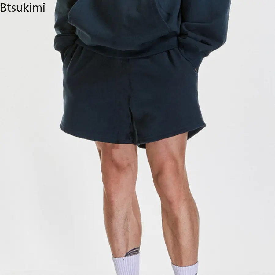 New 2025 Summer Men's Terry Sports Quarter Pants Solid Color Fitness Training Runing Short Fashion Trend Casual Versatile Shorts