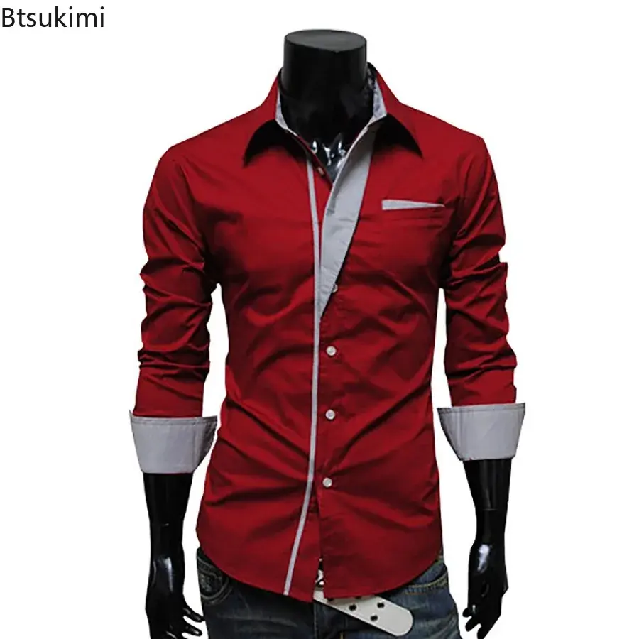 2025New Personalized Shirt for Men Fashion Patchwork Design Trend Men Comfy Slim Party Dress Shirts Men Casual Street Style Tops
