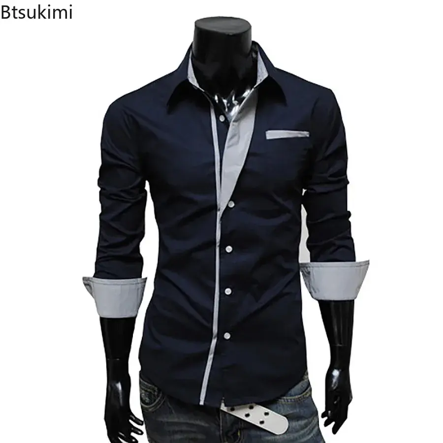 2025New Personalized Shirt for Men Fashion Patchwork Design Trend Men Comfy Slim Party Dress Shirts Men Casual Street Style Tops