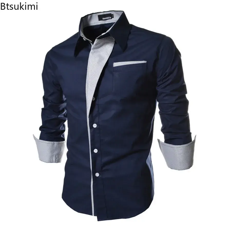 2025New Personalized Shirt for Men Fashion Patchwork Design Trend Men Comfy Slim Party Dress Shirts Men Casual Street Style Tops