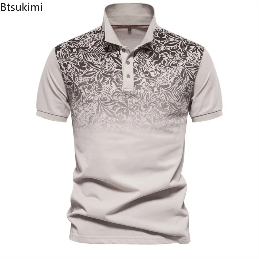 Summer New Men's Breathable Short-sleeved Polo Shirts Fashion Gradient Printing Lapel Pullovers Tops Men Casual Sport Golf Wear