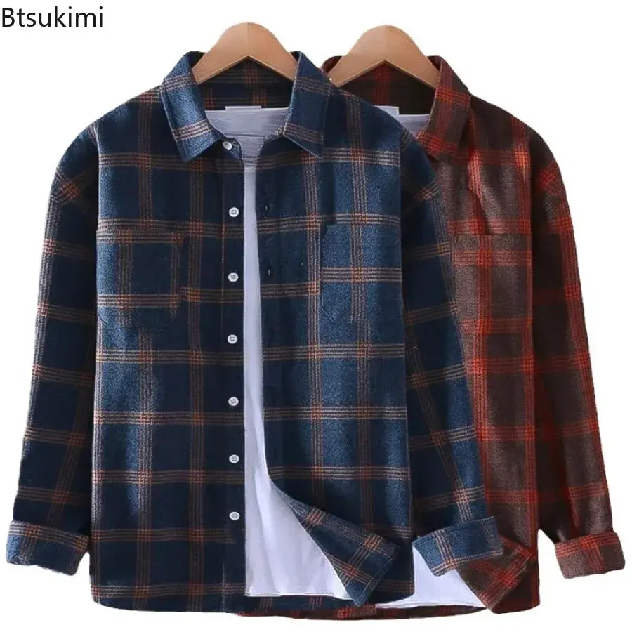 2025 Retro Style Men's Classic Plaid Print Casual Shirt Coats Fashion Loose Casual Long-sleeves Lapel Blouses Men Versatile Tops