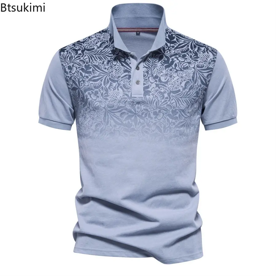 Summer New Men's Breathable Short-sleeved Polo Shirts Fashion Gradient Printing Lapel Pullovers Tops Men Casual Sport Golf Wear