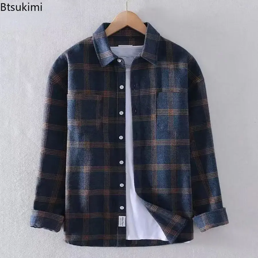 2025 Retro Style Men's Classic Plaid Print Casual Shirt Coats Fashion Loose Casual Long-sleeves Lapel Blouses Men Versatile Tops