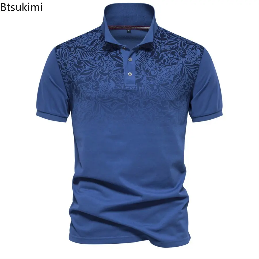 Summer New Men's Breathable Short-sleeved Polo Shirts Fashion Gradient Printing Lapel Pullovers Tops Men Casual Sport Golf Wear