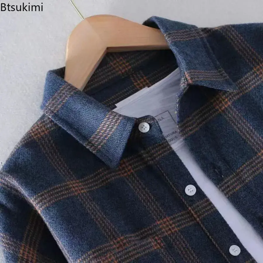 2025 Retro Style Men's Classic Plaid Print Casual Shirt Coats Fashion Loose Casual Long-sleeves Lapel Blouses Men Versatile Tops