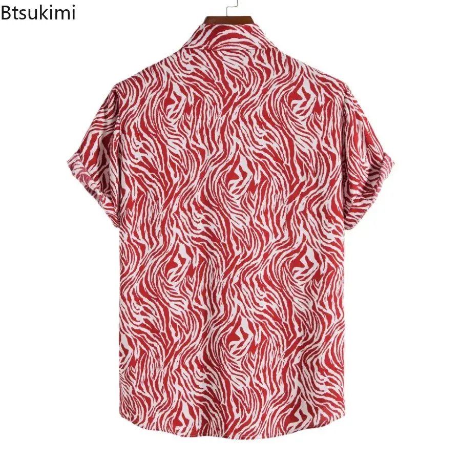 2025 Men's Casual Short Sleeve Shirt Tops Fashion Harajuku Hawaiian Beach Blouses Personality Print Button Lapel Holiday Shirts