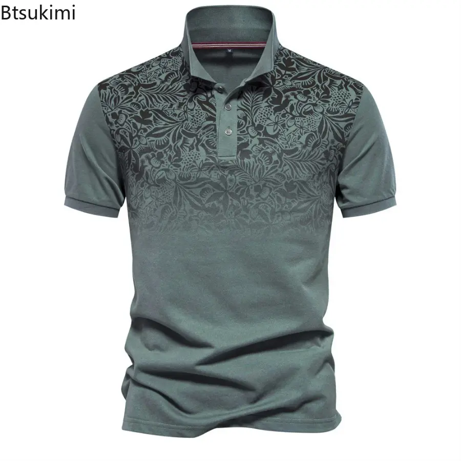 Summer New Men's Breathable Short-sleeved Polo Shirts Fashion Gradient Printing Lapel Pullovers Tops Men Casual Sport Golf Wear