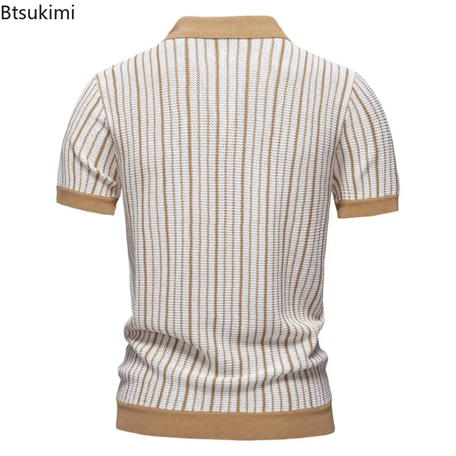 Summer New Knitted Short-sleeved POLO Shirt Men Striped Single-breasted Tops Fashionable Business Casual Male Shirts Clothing
