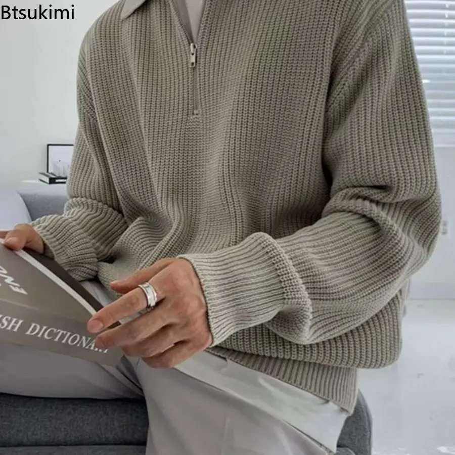 2025 Spring and Autumn Loose Fashion Korean Style Stand Collar Half Zipper Sweater Men's Temperament Versatile Knitted Sweater