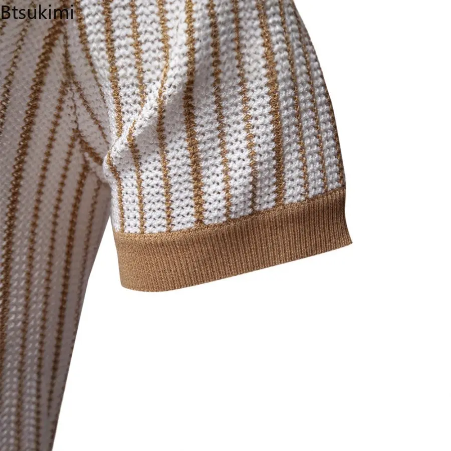 Summer New Knitted Short-sleeved POLO Shirt Men Striped Single-breasted Tops Fashionable Business Casual Male Shirts Clothing