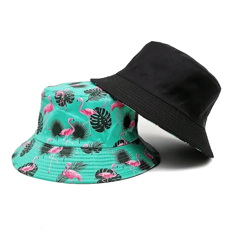 2025 Panama Bucket Hats Animal Flamingo Print Fisherman Hat Summer Sun Hats For Women Men Reversible Fishing Cap