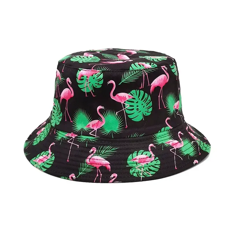 2025 Panama Bucket Hats Animal Flamingo Print Fisherman Hat Summer Sun Hats For Women Men Reversible Fishing Cap
