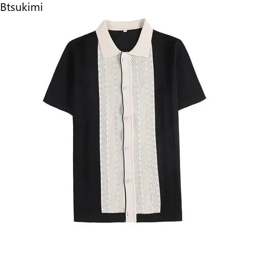 2025 Men's Summer Clothing Casual Short Sleeve Premium Patchwork Jacquard Knitted T-shirts Fashion Britain Style Men Polo Shirts