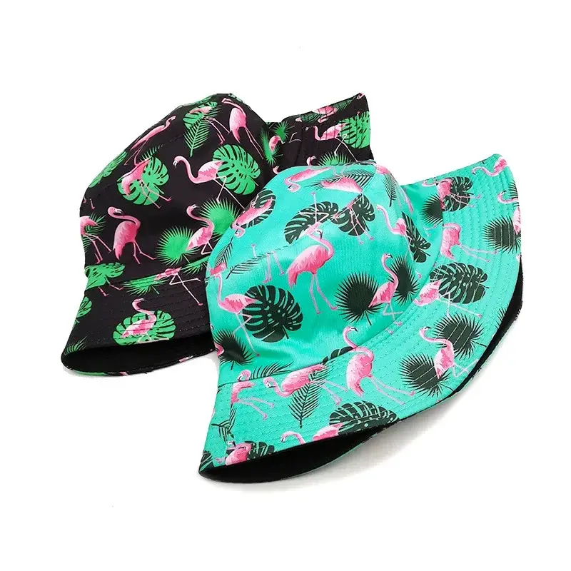 2025 Panama Bucket Hats Animal Flamingo Print Fisherman Hat Summer Sun Hats For Women Men Reversible Fishing Cap