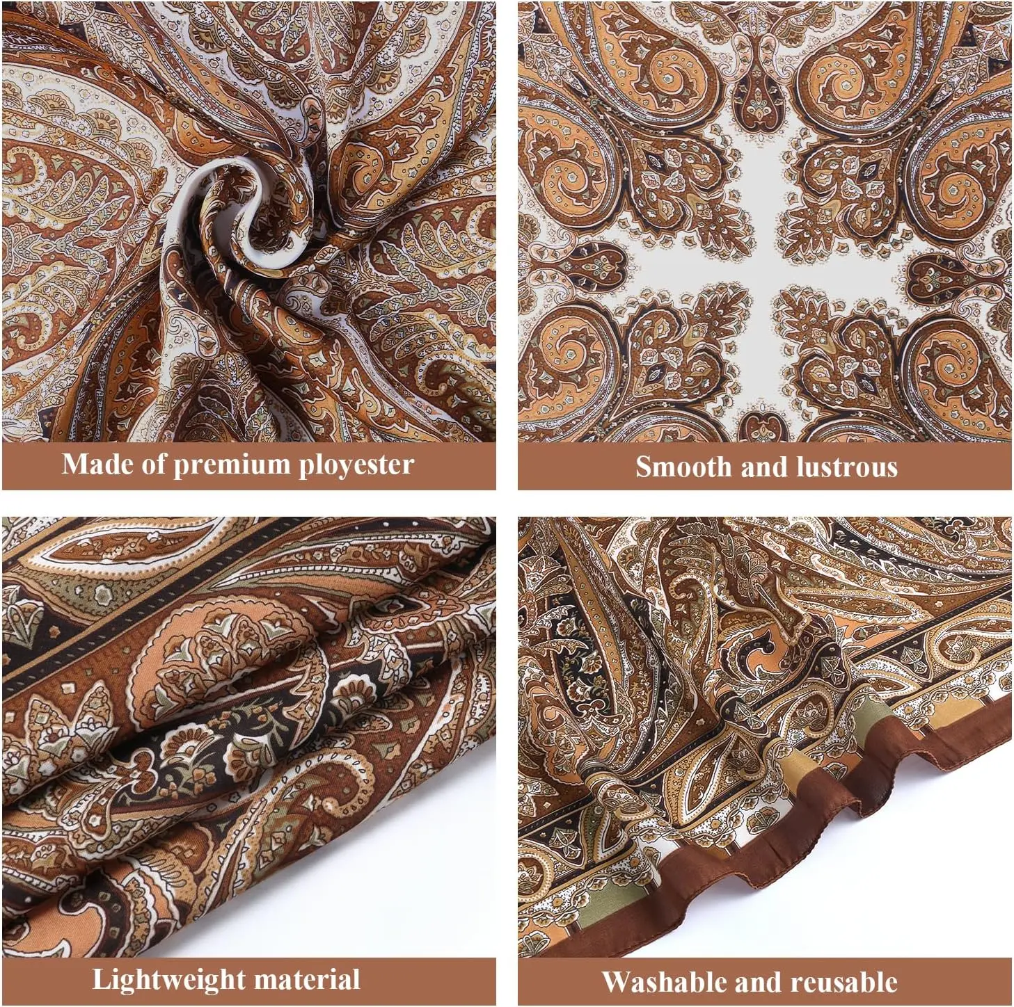 1 Pcs 27.5 Inches Satin Head Scarf Silk Like Hair Scarf Stain Bandana Hair Wrap Neck Scarf for Women(Brown)