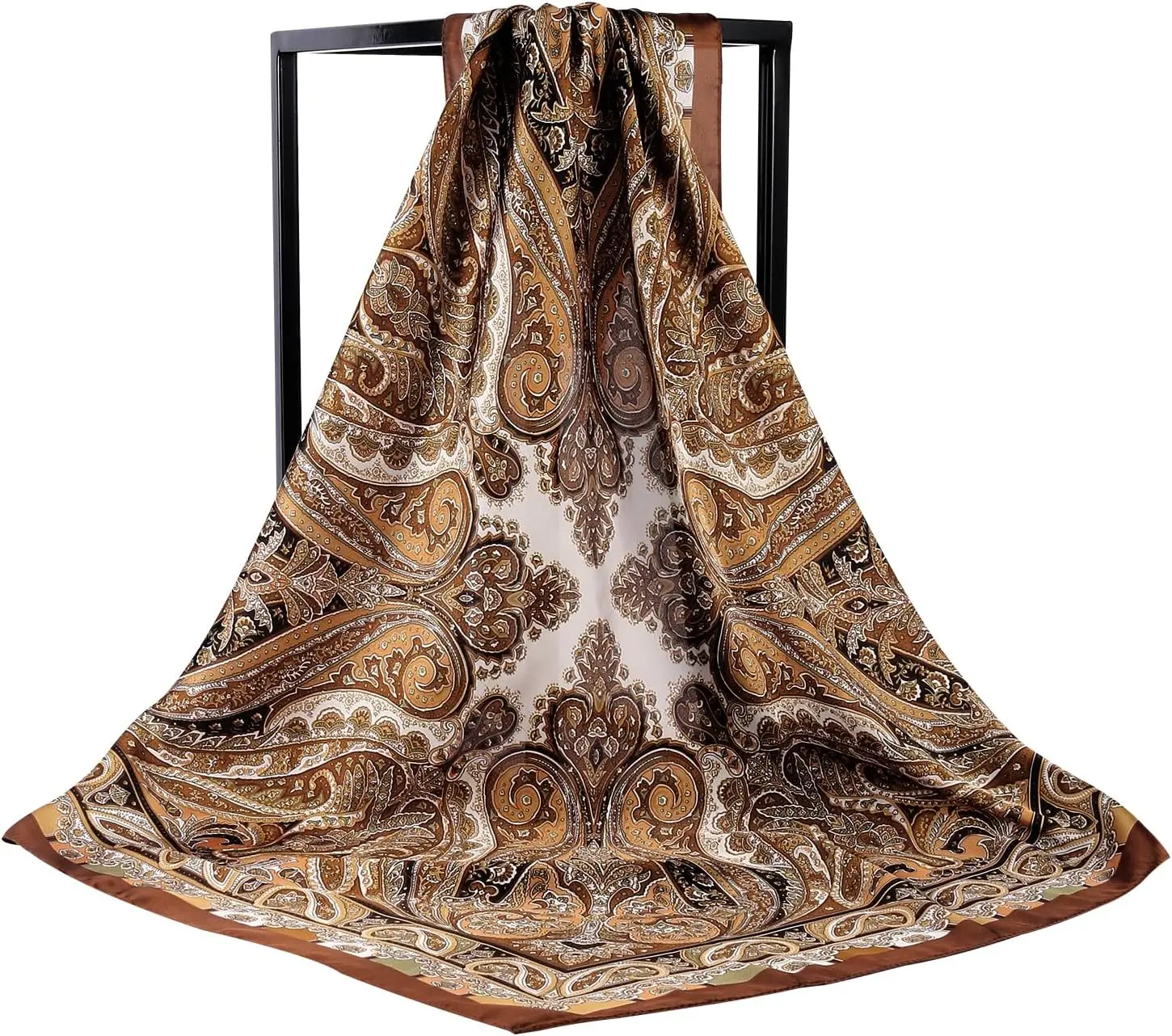 1 Pcs 27.5 Inches Satin Head Scarf Silk Like Hair Scarf Stain Bandana Hair Wrap Neck Scarf for Women(Brown)
