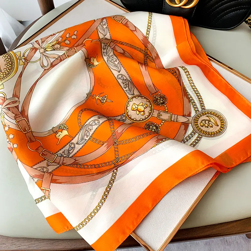 Luxury 70cm Square Silk Scarf for Women Hijab Hair Bands Neckerchief Female Shawl Ribbon Headband Fashion Wraps Bandana