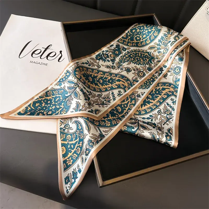 2025 Spring Scarf Women New Design Print Silk Feeling Hairbands Foulard Neckerchief Lady Long Skinny Ribbon Bag Ties