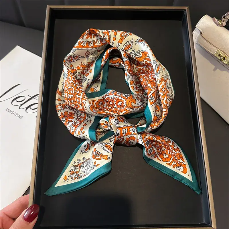 2025 Spring Scarf Women New Design Print Silk Feeling Hairbands Foulard Neckerchief Lady Long Skinny Ribbon Bag Ties