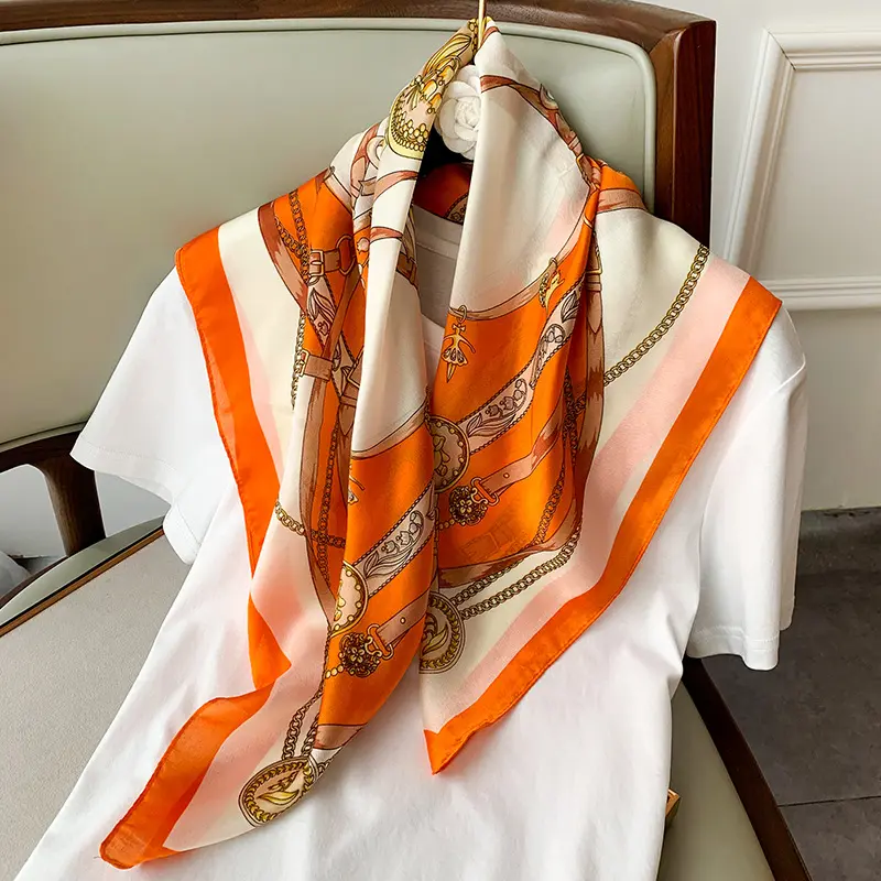 Luxury 70cm Square Silk Scarf for Women Hijab Hair Bands Neckerchief Female Shawl Ribbon Headband Fashion Wraps Bandana