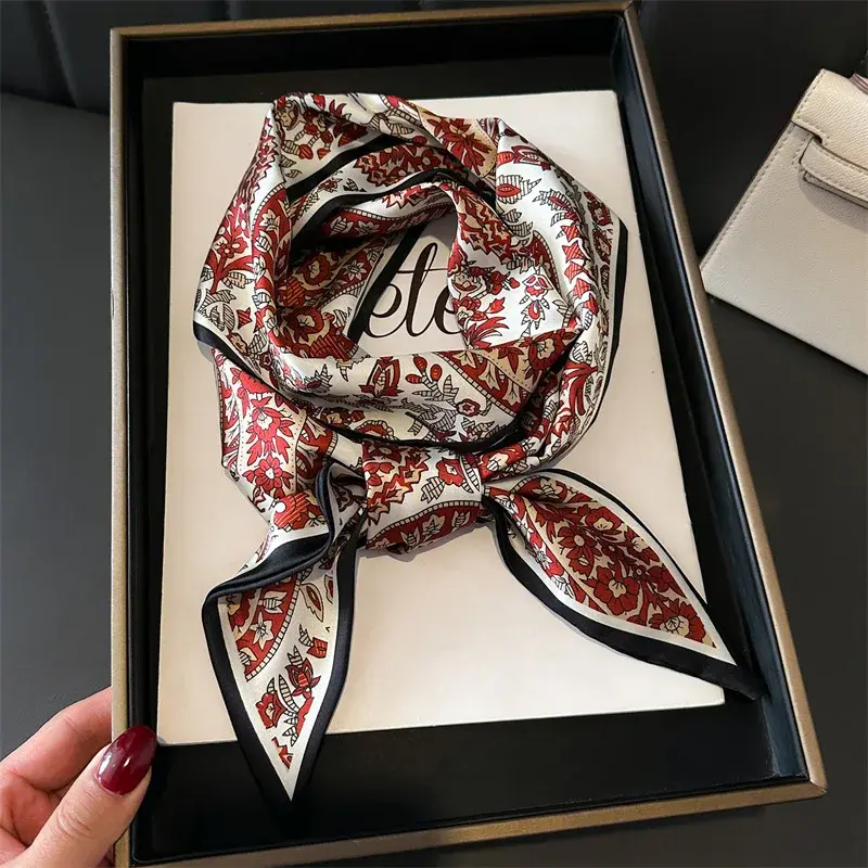 2025 Spring Scarf Women New Design Print Silk Feeling Hairbands Foulard Neckerchief Lady Long Skinny Ribbon Bag Ties