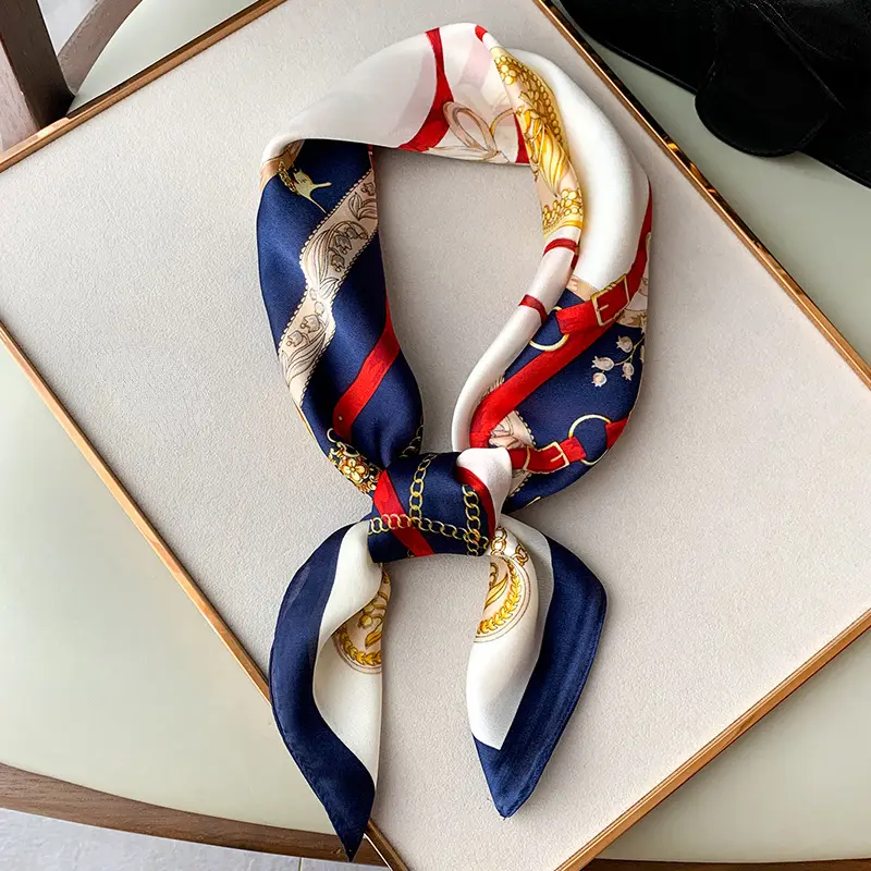 Luxury 70cm Square Silk Scarf for Women Hijab Hair Bands Neckerchief Female Shawl Ribbon Headband Fashion Wraps Bandana