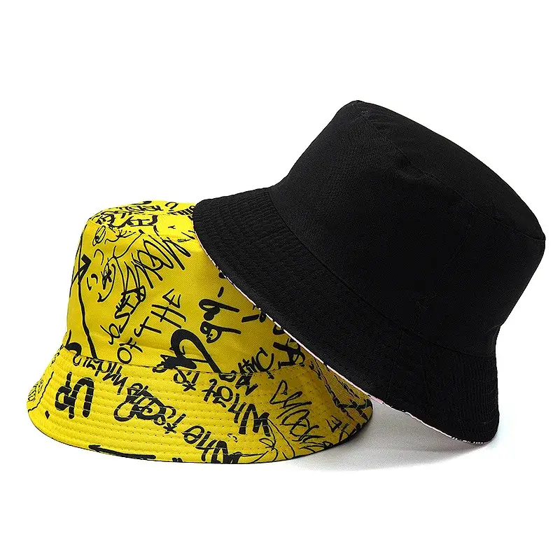 2025 Spring/Summer Number Graffiti Sun-proof Hat Reversible letter Print Bucket Hat Big Brim Unisex Outdoor Fisherman Cap