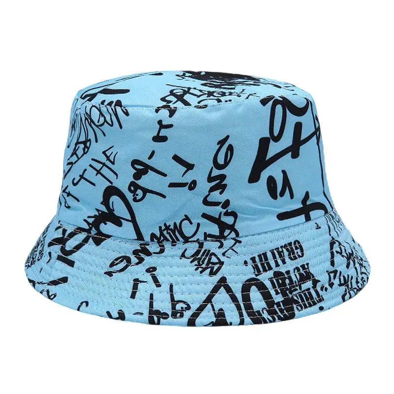 2025 Spring/Summer Number Graffiti Sun-proof Hat Reversible letter Print Bucket Hat Big Brim Unisex Outdoor Fisherman Cap