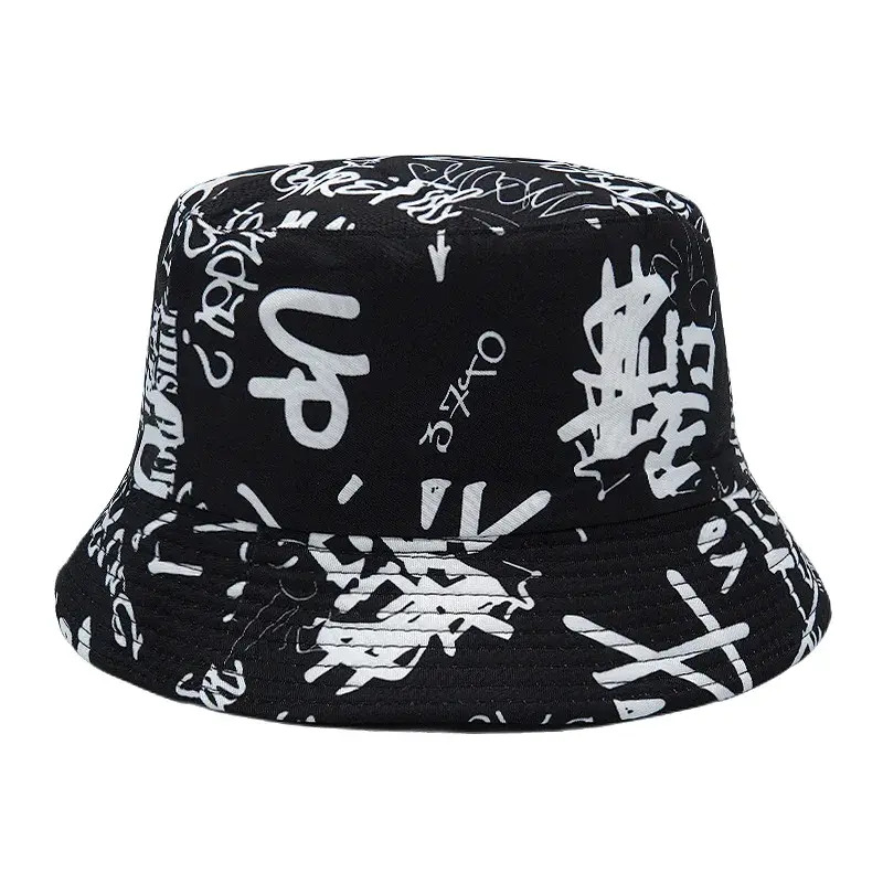 2025 Spring/Summer Number Graffiti Sun-proof Hat Reversible letter Print Bucket Hat Big Brim Unisex Outdoor Fisherman Cap
