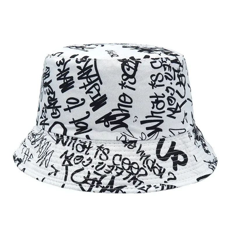 2025 Spring/Summer Number Graffiti Sun-proof Hat Reversible letter Print Bucket Hat Big Brim Unisex Outdoor Fisherman Cap
