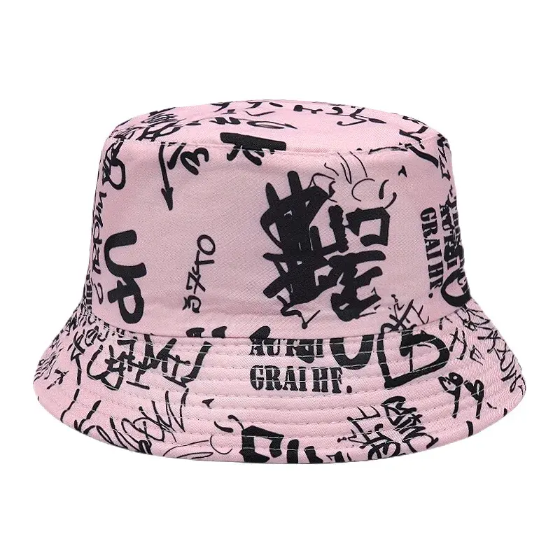 2025 Spring/Summer Number Graffiti Sun-proof Hat Reversible letter Print Bucket Hat Big Brim Unisex Outdoor Fisherman Cap