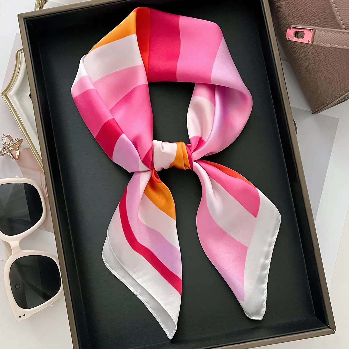 Vintage Print Satin Square Scarf Soft Lightweight Women’s Fashion Accessory for Hair Neck Shawl Elegant Hair Scarf
