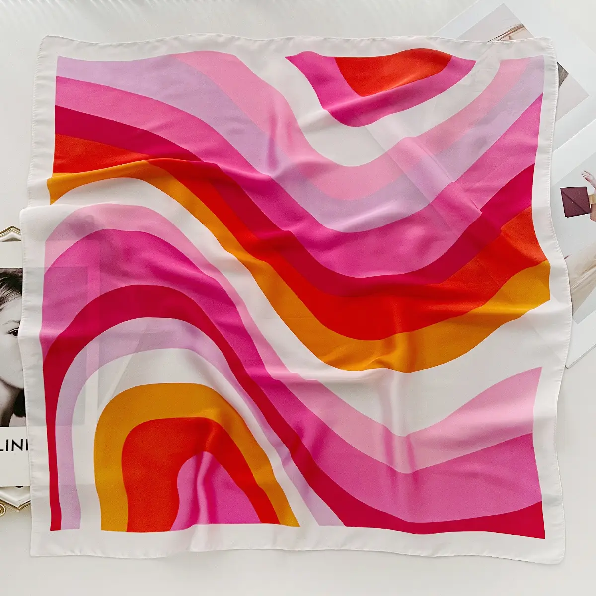 Vintage Print Satin Square Scarf Soft Lightweight Women’s Fashion Accessory for Hair Neck Shawl Elegant Hair Scarf