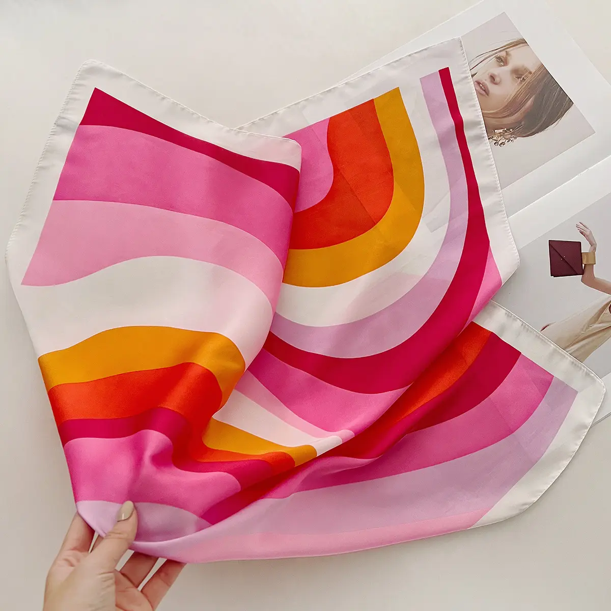 Vintage Print Satin Square Scarf Soft Lightweight Women’s Fashion Accessory for Hair Neck Shawl Elegant Hair Scarf